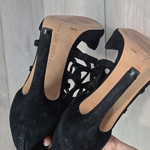 Vince Camuto Women Black Suede Strappy Heels Open Pump Toe Shoes Sz 8M - Picture 7 of 12